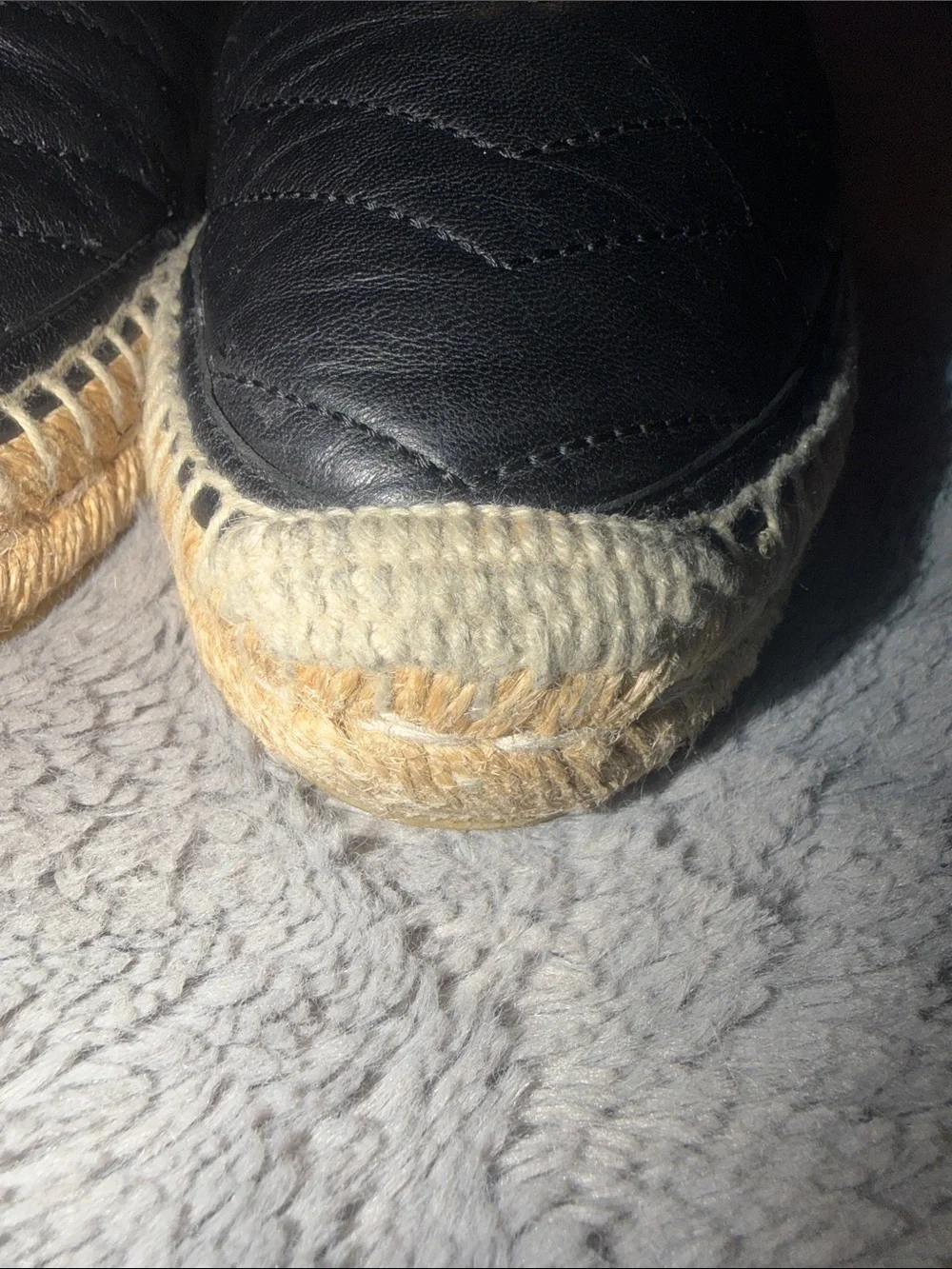 Preloved Gucci Black Quilted Leather Espadrille Mules with Gold GG size38